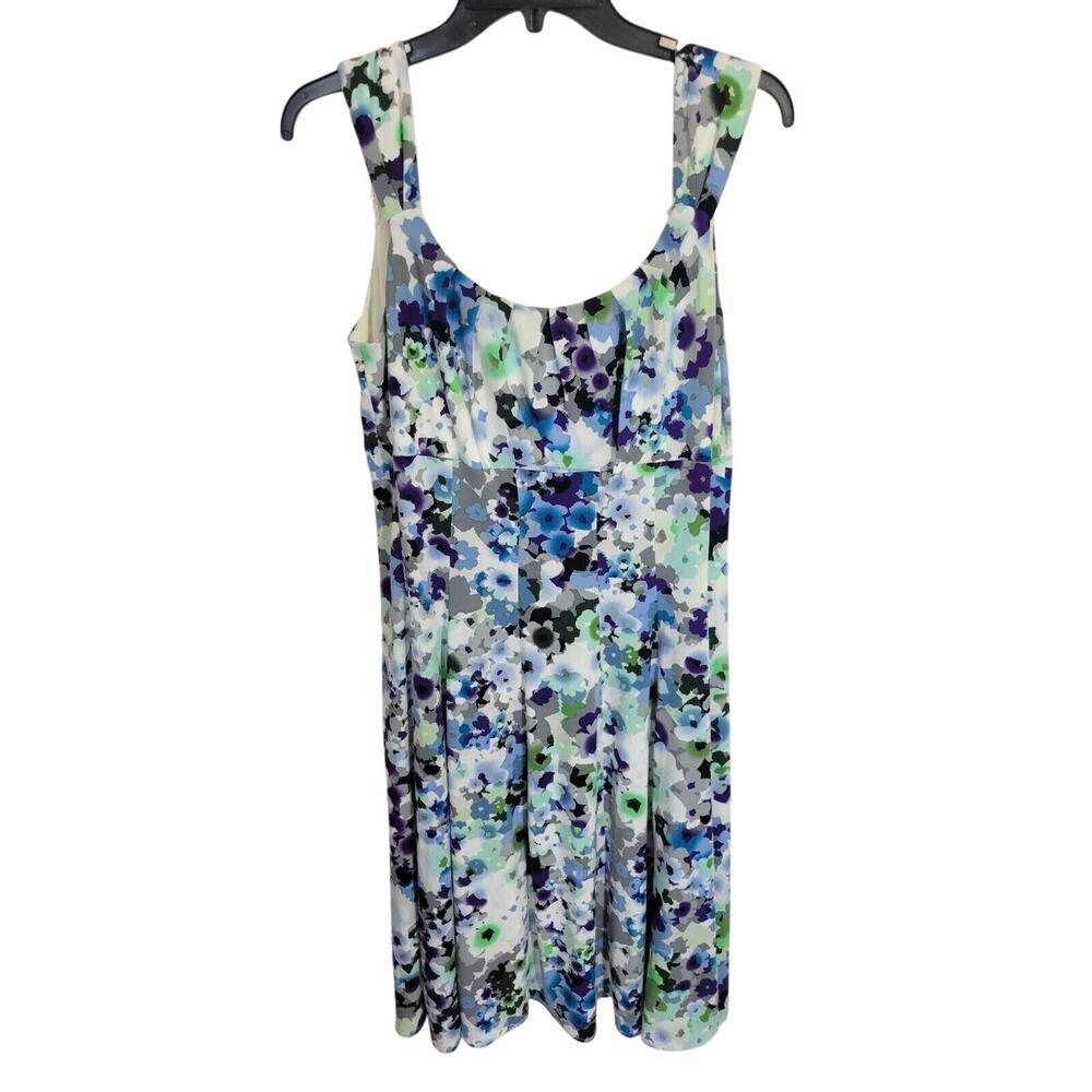 Dressbarn Summer Floral Print Scoop Neck Pleated Sleeveless Dress Womens Size 12